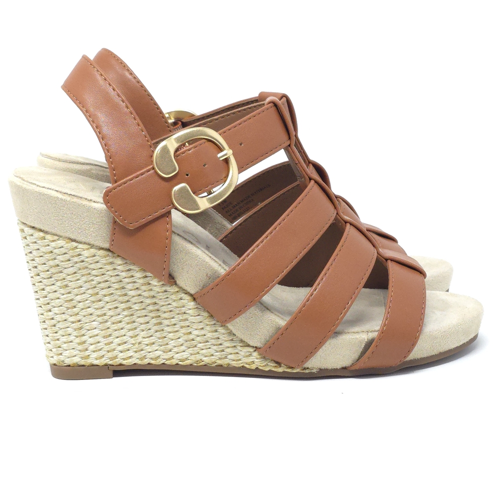 New Aerosoles Paige Gold Leather Caged Wedge Sandals Women’s - Picture 4 of 16